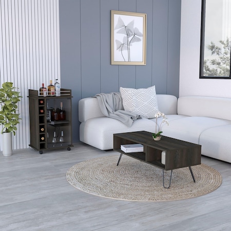 Tuhome Barstow 2 Piece Living Room Set, Bar Cart, Coffee Table, Espresso CLIV26